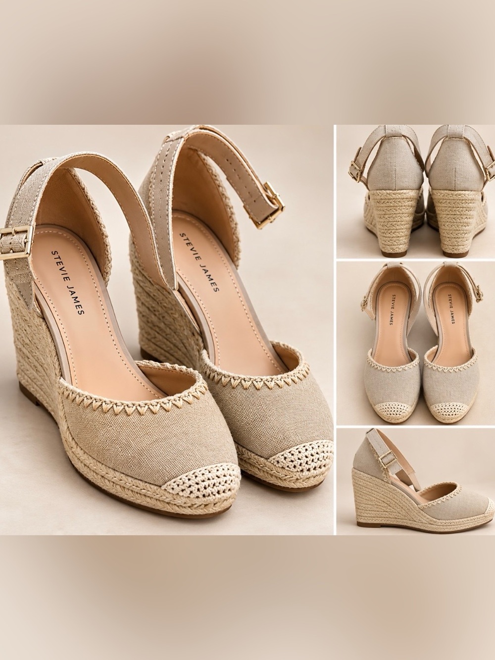 Women's Beige Espadrille Wedge Sandals